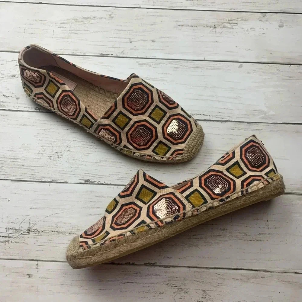 Tory Burch Cecily Sequin Embellished Espadrille 6 Flats Slip On Shoes Geometric - Picture 7 of 8